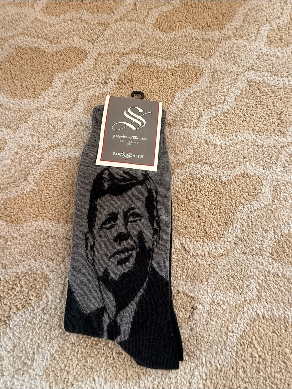 Gray and Black JFK Cotton Crew Socks